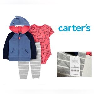 🆕CARTER’S - 9M - NWT - INFANT BOYS 3PC NAUTICAL SHARK ZIP UP HOODIE SET